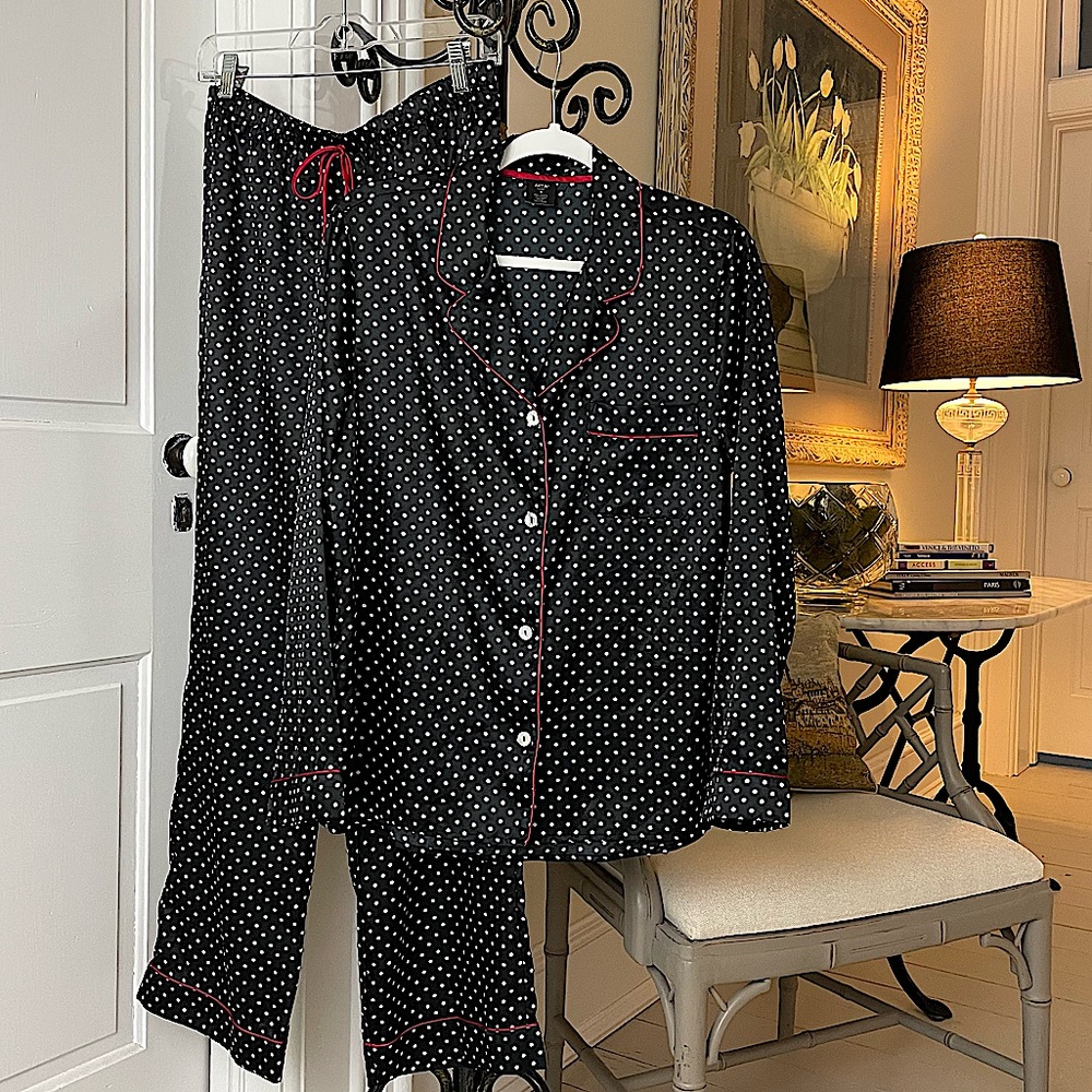 Apt. 9 Pajamas Womens Medium Black White Polka Dot Silky Sleepwear Set Ladies